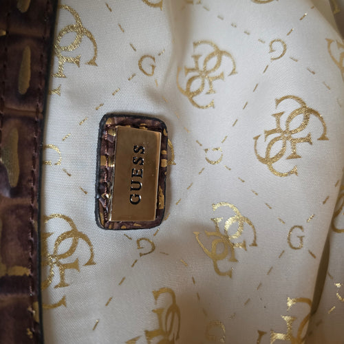 Guess Brown Floral Animal Print Handbag Rhinestone G Charm Chain Shoulder Bag