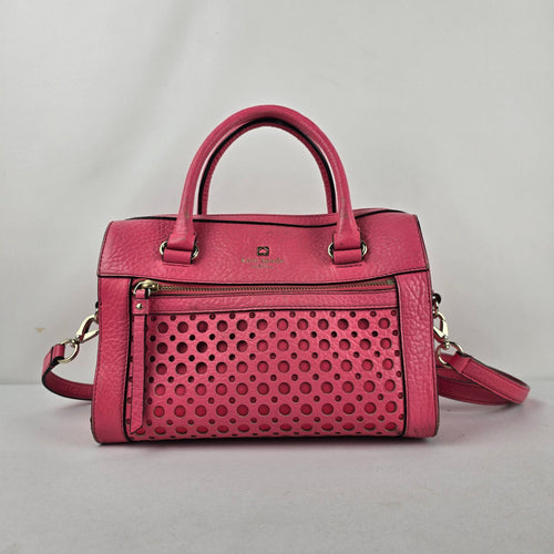 Kate Spade New York Pink Leather Perforated Satchel Crossbody Handbag
