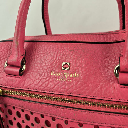 Kate Spade New York Pink Leather Perforated Satchel Crossbody Handbag