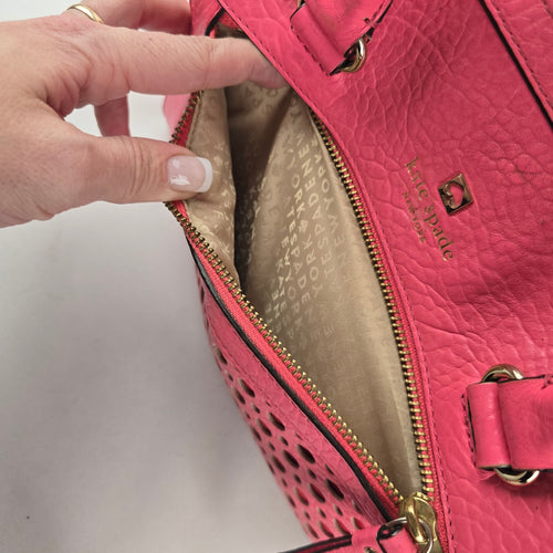 Kate Spade New York Pink Leather Perforated Satchel Crossbody Handbag