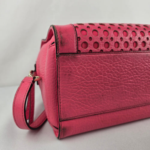 Kate Spade New York Pink Leather Perforated Satchel Crossbody Handbag