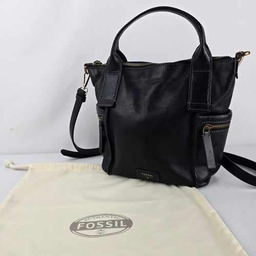 Fossil Emerson Medium Black Leather Satchel Purse