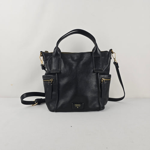 Fossil Emerson Medium Black Leather Satchel Purse