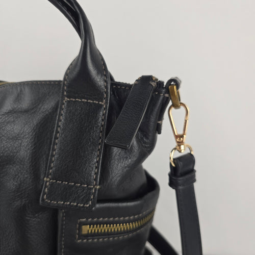 Fossil Emerson Medium Black Leather Satchel Purse