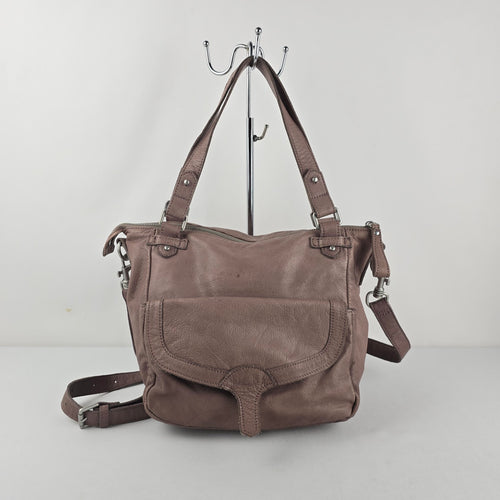 LIEBESKIND BERLIN Taupe Mauve Soft Leather Crossbody Satchel Handbag Flap Pocket