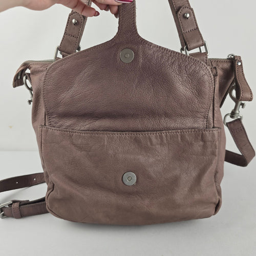 LIEBESKIND BERLIN Taupe Mauve Soft Leather Crossbody Satchel Handbag Flap Pocket