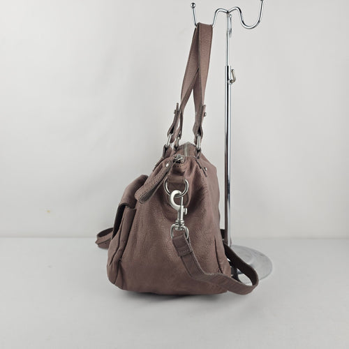 LIEBESKIND BERLIN Taupe Mauve Soft Leather Crossbody Satchel Handbag Flap Pocket