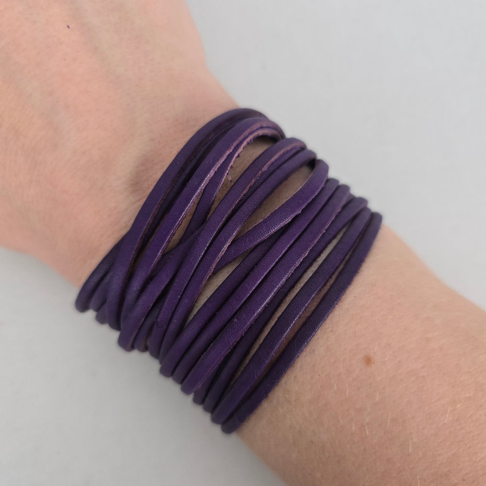 Purple Leather Multi-Strand Wrap Cuff Bracelet