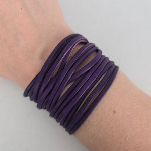 Purple Leather Multi-Strand Wrap Cuff Bracelet
