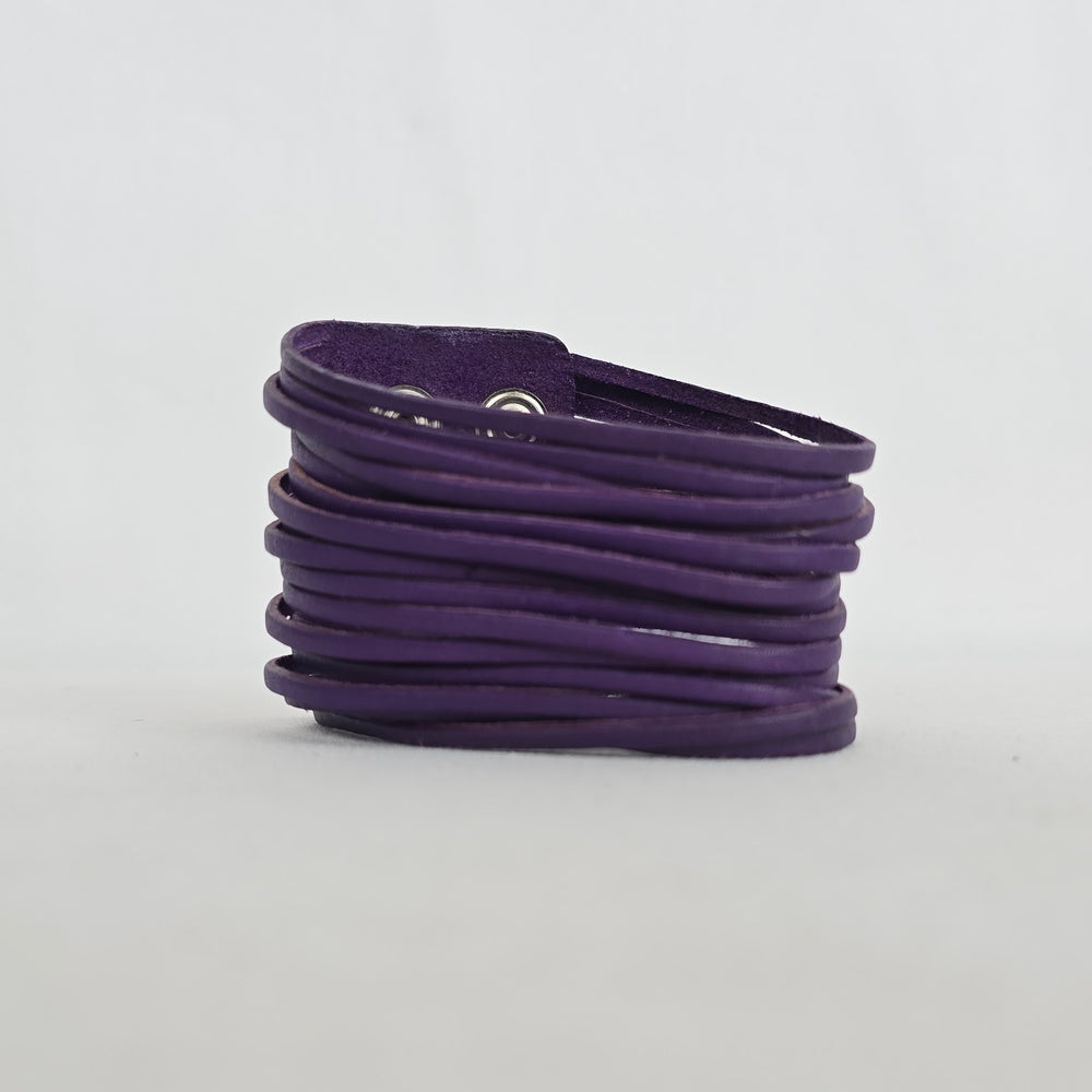 Purple Leather Multi-Strand Wrap Cuff Bracelet