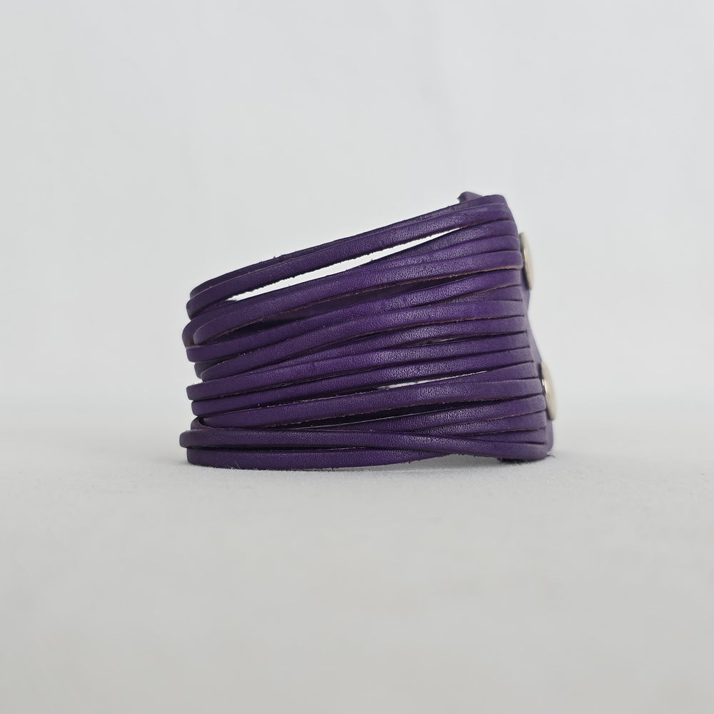 Purple Leather Multi-Strand Wrap Cuff Bracelet