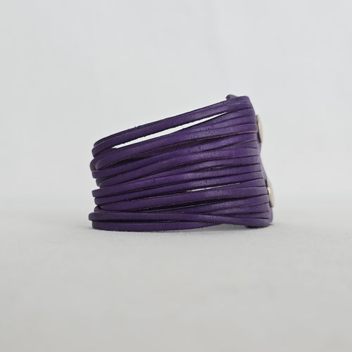 Purple Leather Multi-Strand Wrap Cuff Bracelet
