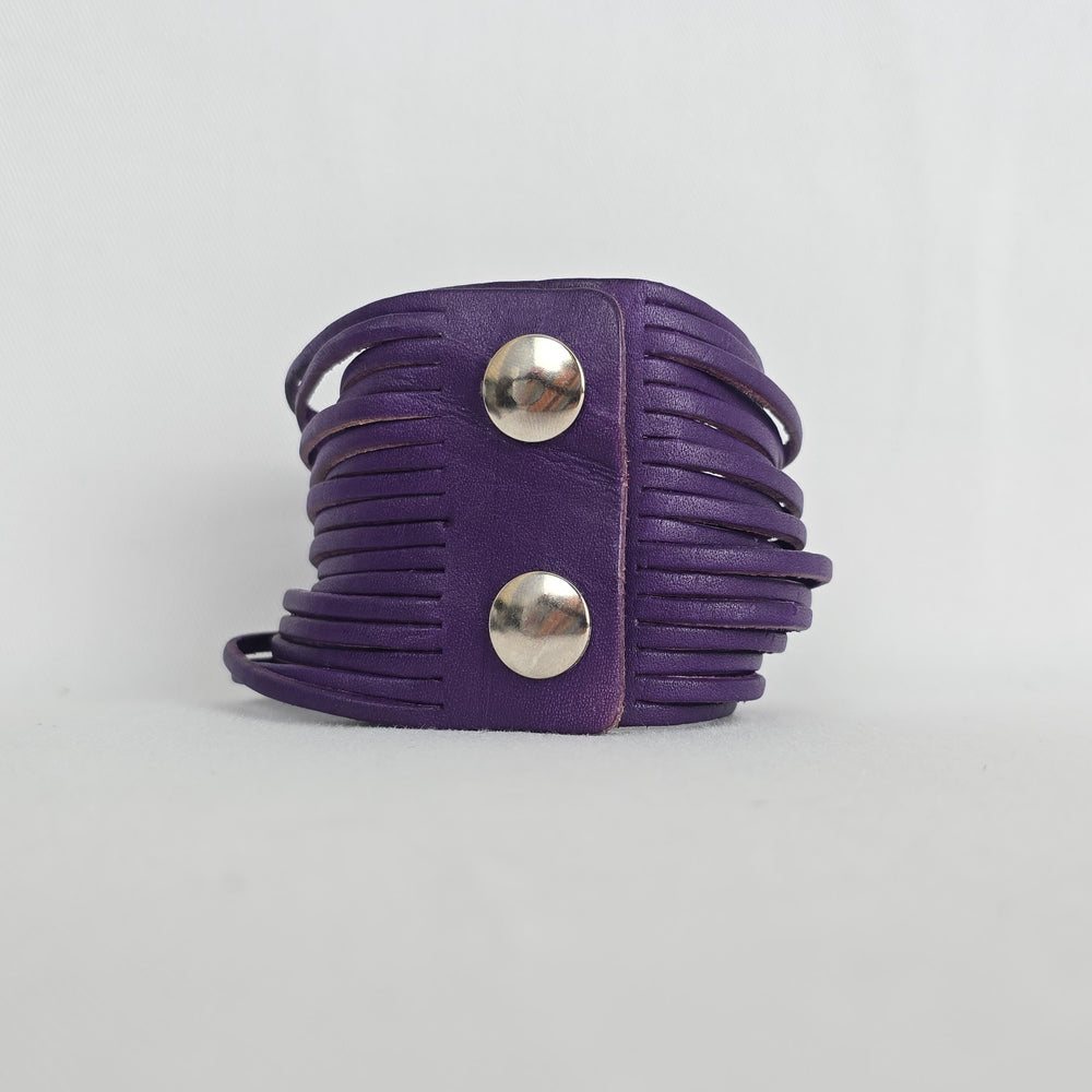 Purple Leather Multi-Strand Wrap Cuff Bracelet