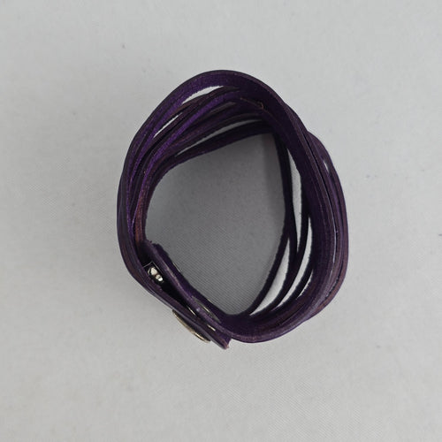 Purple Leather Multi-Strand Wrap Cuff Bracelet