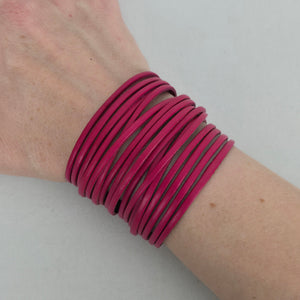 Hot Pink Leather Multi-Strand Wide Cuff Bracelet