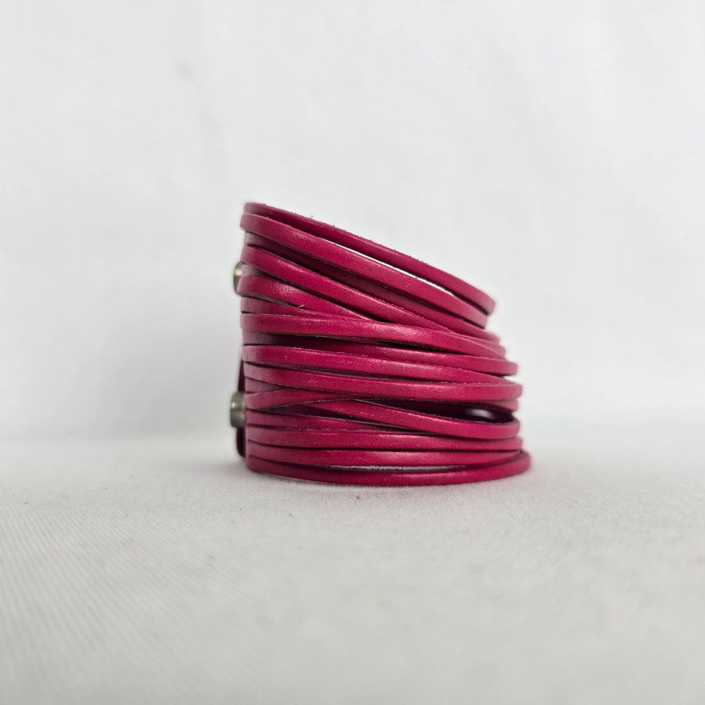 Hot Pink Leather Multi-Strand Wide Cuff Bracelet