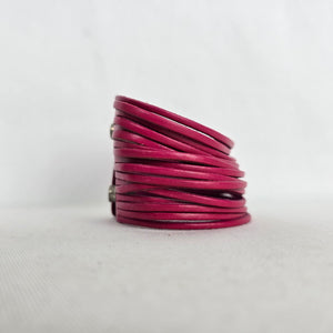 Hot Pink Leather Multi-Strand Wide Cuff Bracelet