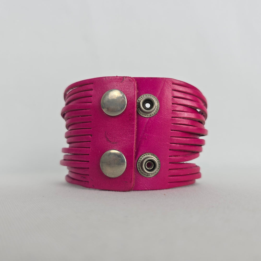 Hot Pink Leather Multi-Strand Wide Cuff Bracelet
