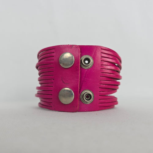 Hot Pink Leather Multi-Strand Wide Cuff Bracelet