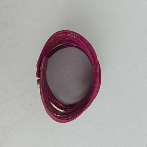 Hot Pink Leather Multi-Strand Wide Cuff Bracelet