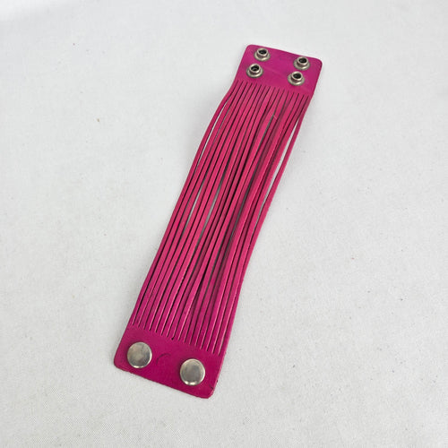 Hot Pink Leather Multi-Strand Wide Cuff Bracelet