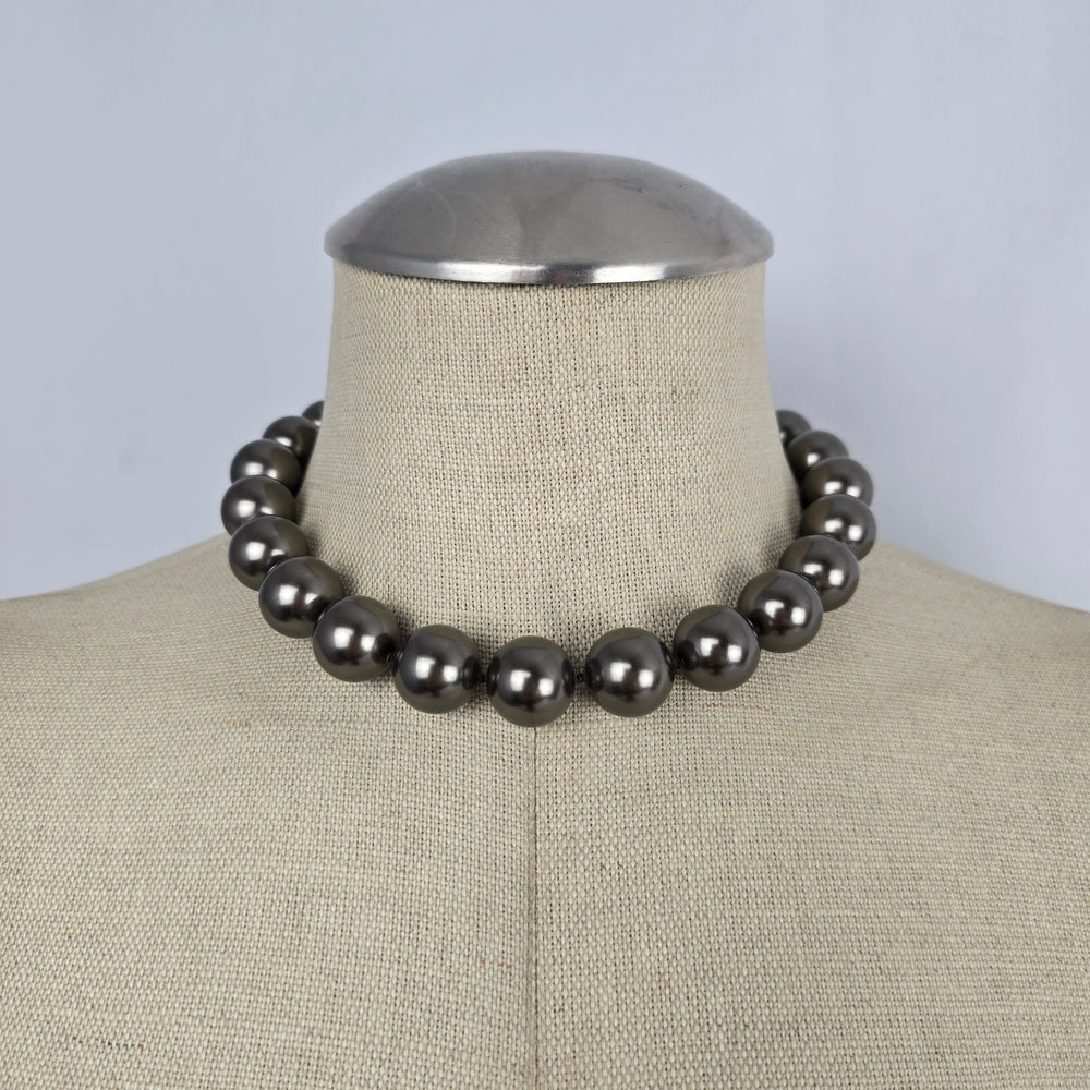 Vintage Monet Gray Faux Pearl Chunky Beaded Statement Necklace