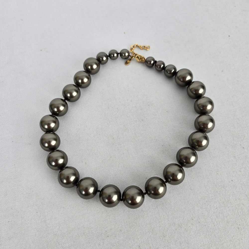 Vintage Monet Gray Faux Pearl Chunky Beaded Statement Necklace