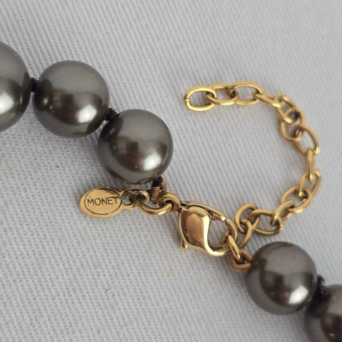 Vintage Monet Gray Faux Pearl Chunky Beaded Statement Necklace
