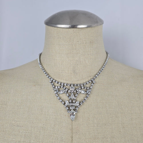 Vintage Belle Silver-Tone Rhinestone Statement Bib Necklace