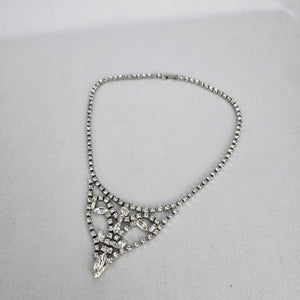 Vintage Belle Silver-Tone Rhinestone Statement Bib Necklace