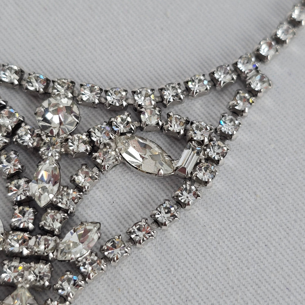 Vintage Belle Silver-Tone Rhinestone Statement Bib Necklace