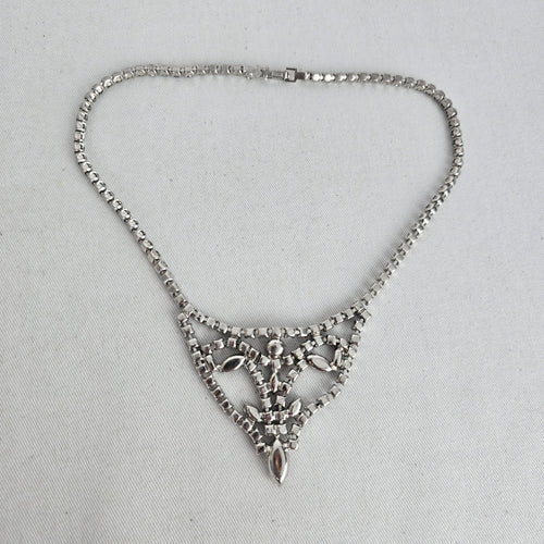 Vintage Belle Silver-Tone Rhinestone Statement Bib Necklace