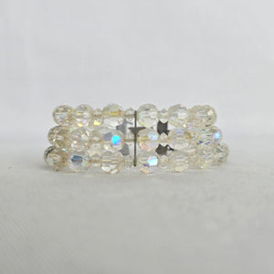 Vintage 3-Strand Aurora Borealis Crystal Beaded Bracelet with Filigree Box Clasp