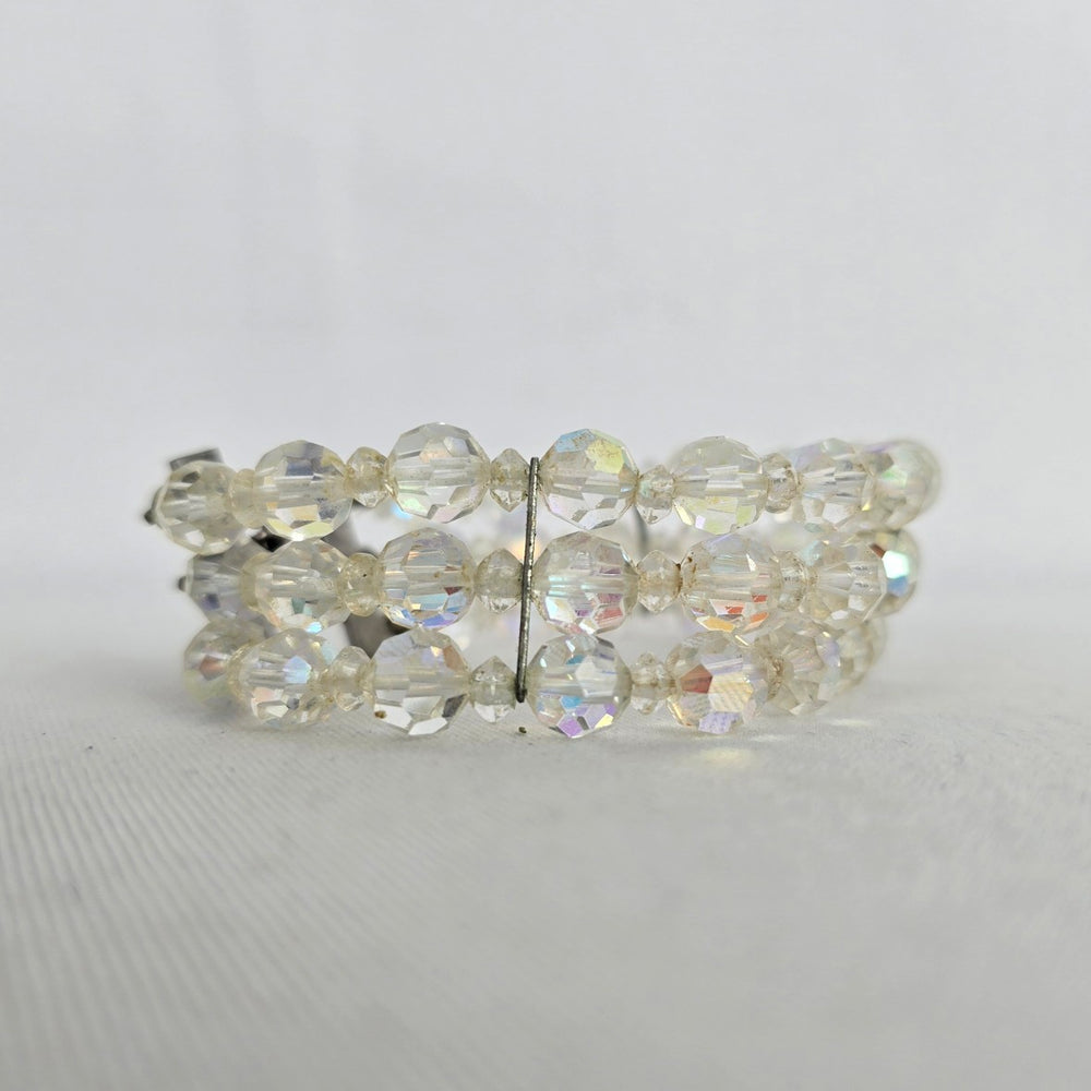 Vintage 3-Strand Aurora Borealis Crystal Beaded Bracelet with Filigree Box Clasp