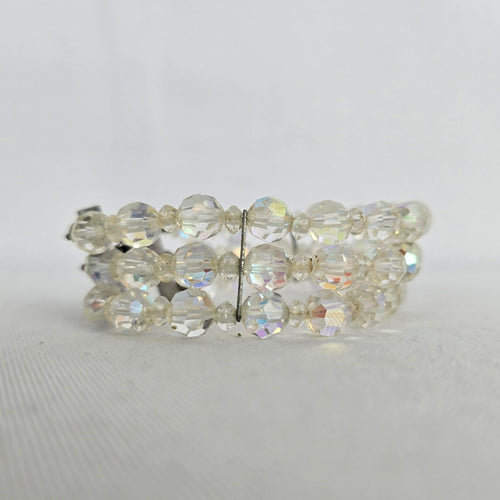 Vintage 3-Strand Aurora Borealis Crystal Beaded Bracelet with Filigree Box Clasp