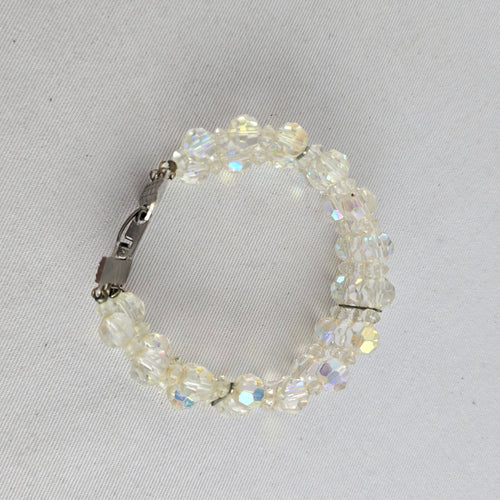 Vintage 3-Strand Aurora Borealis Crystal Beaded Bracelet with Filigree Box Clasp