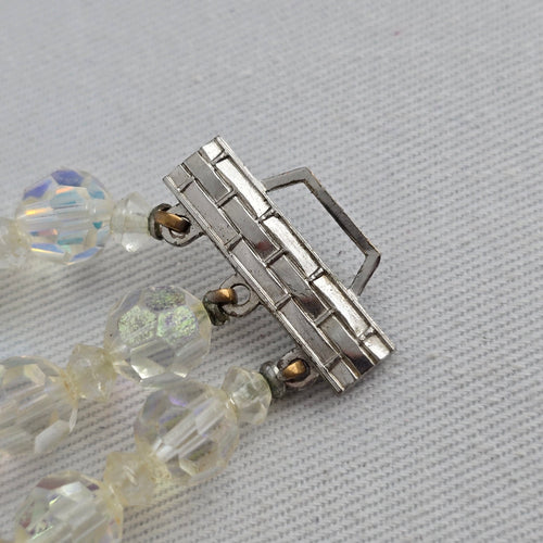 Vintage 3-Strand Aurora Borealis Crystal Beaded Bracelet with Filigree Box Clasp
