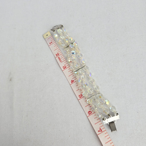 Vintage 3-Strand Aurora Borealis Crystal Beaded Bracelet with Filigree Box Clasp