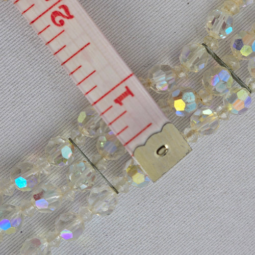 Vintage 3-Strand Aurora Borealis Crystal Beaded Bracelet with Filigree Box Clasp