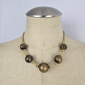 Vintage Signed Monet Graduated Orb Collar Necklace – Brushed Gold Modernist Statement Choker