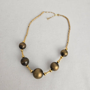 Vintage Signed Monet Graduated Orb Collar Necklace – Brushed Gold Modernist Statement Choker