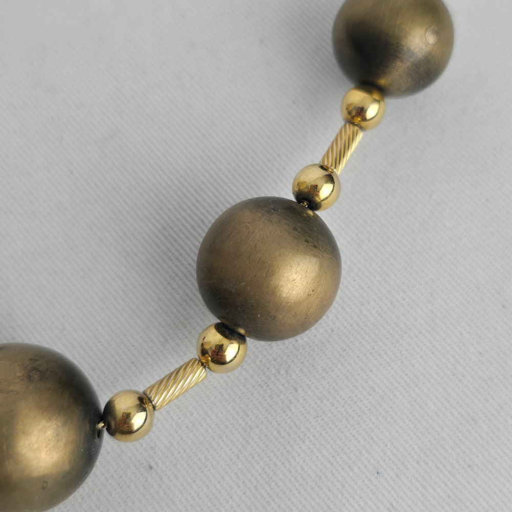 Vintage Signed Monet Graduated Orb Collar Necklace – Brushed Gold Modernist Statement Choker