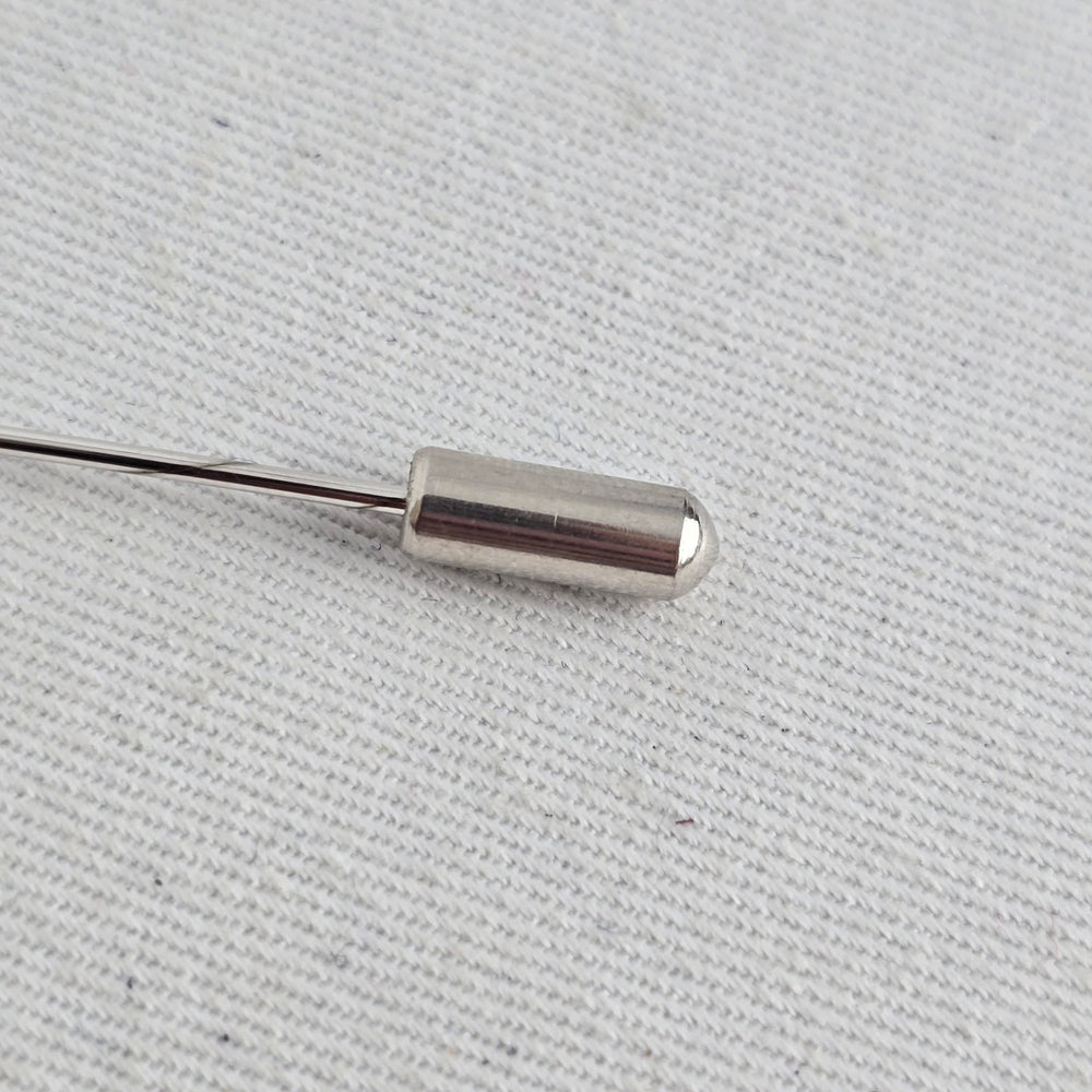 Vintage Sterling Silver Filigree Stick Pin with Oval Pink Stone & End Cap