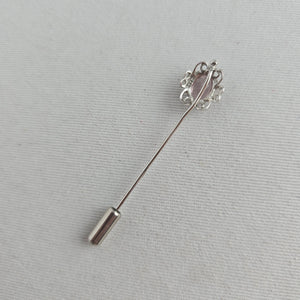 Vintage Sterling Silver Filigree Stick Pin with Oval Pink Stone & End Cap