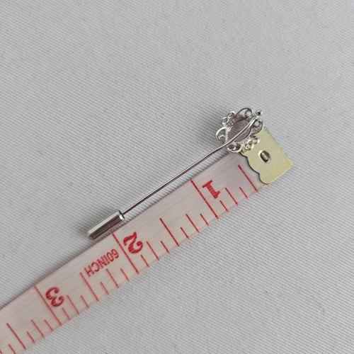 Vintage Sterling Silver Filigree Stick Pin with Oval Pink Stone & End Cap
