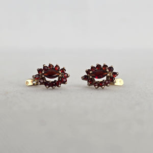 Vintage Garnet-Red Faceted Marquise Cluster Drop Earrings