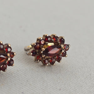 Vintage Garnet-Red Faceted Marquise Cluster Drop Earrings