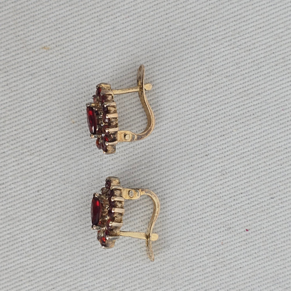 Vintage Garnet-Red Faceted Marquise Cluster Drop Earrings