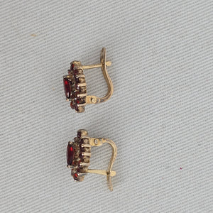 Vintage Garnet-Red Faceted Marquise Cluster Drop Earrings