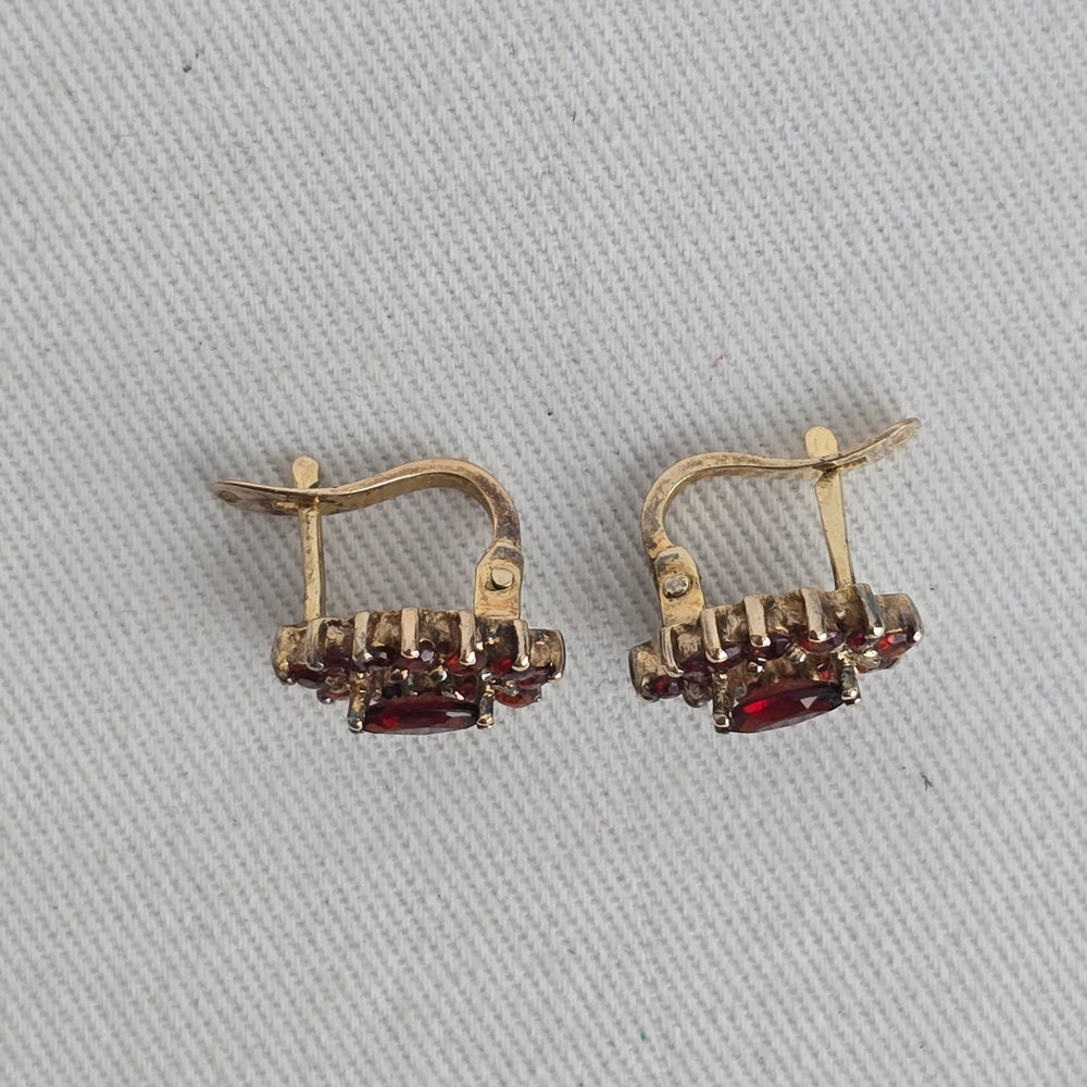 Vintage Garnet-Red Faceted Marquise Cluster Drop Earrings